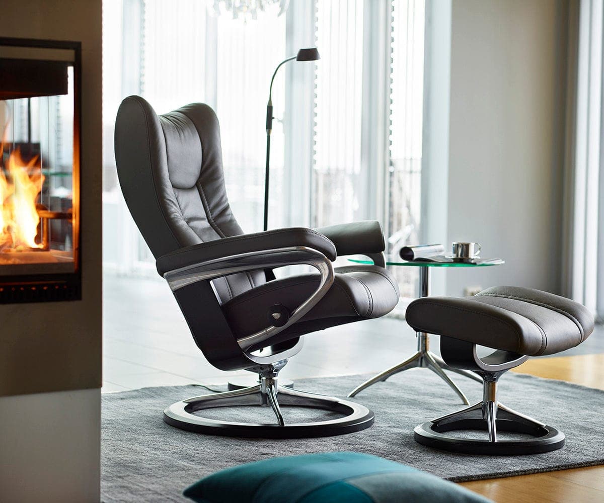 Stressless® Wing Recliner Ottoman with Signature Base Black