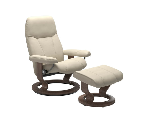 Stressless® Consul Recliner & Ottoman - Cream - Dania Furniture